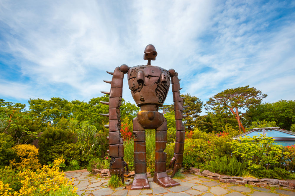 The Robot statue on an open garden space at Ghibli museum