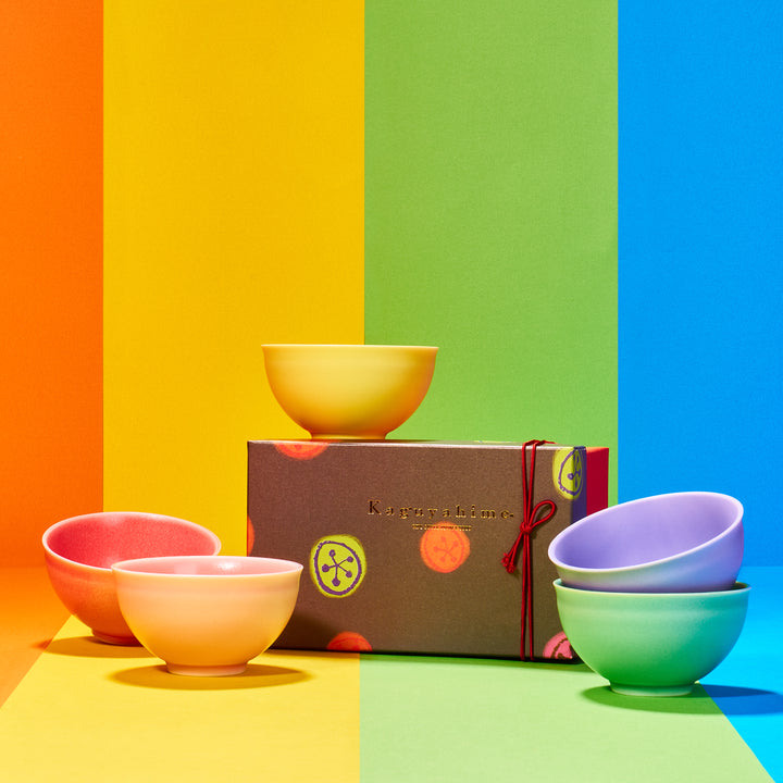 Minoyaki Ceramic Rainbow Mini Bowl Set (5 Pieces)